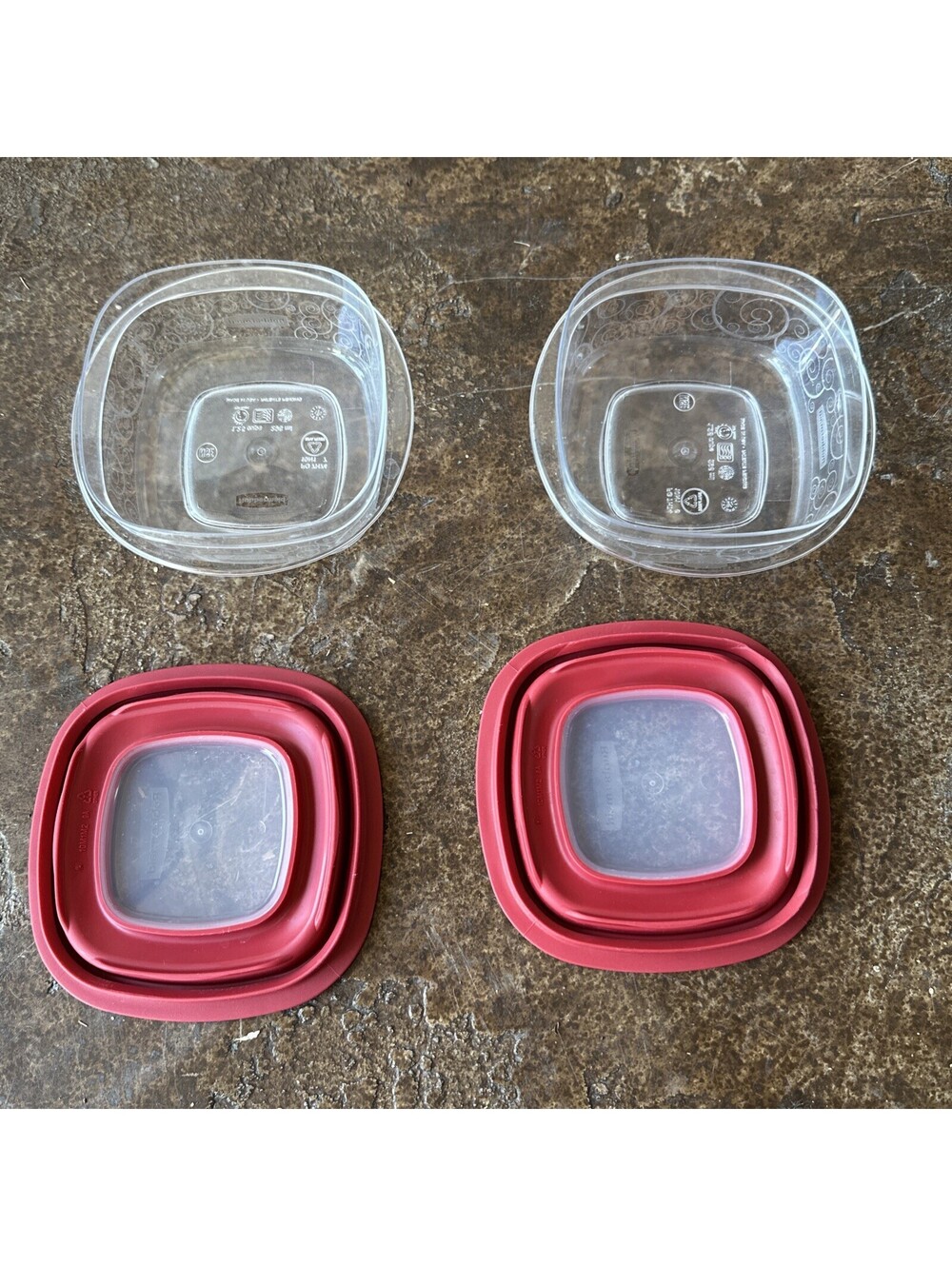 Rubbermaid Premier 1.25 Cup Stripe Containers Storage Lot Of 2 Red Window 10N1